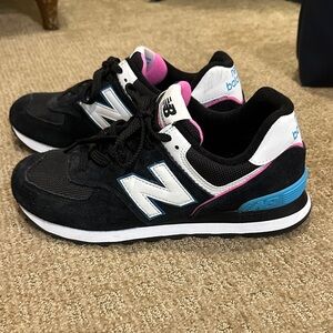 New Balance Black and White Sneakers with Pink Accents